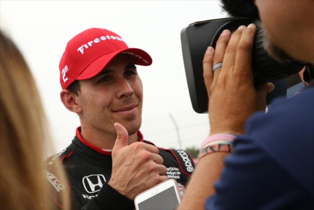 Robert Wickens is interviewed on pit lane following his 2nd Place finish in the Honda Indy 200 at Mid-Ohio -- Photo by: Matt Fraver