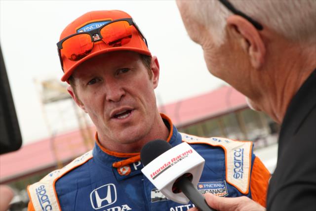 Scott Dixon is interviewed on pit lane following his 5th Place finish in the Honda Indy 200 at Mid-Ohio -- Photo by: Matt Fraver