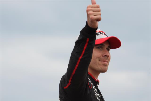 Robert Wickens salutes the fans in Victory Circle following his 2nd Place finish in the Honda Indy 200 at Mid-Ohio -- Photo by: Matt Fraver