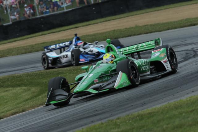 Spencer Pigot and Takuma Sato sail through the exit of the Keyhole Turn (Turn 2) during the Honda Indy 200 at Mid-Ohio -- Photo by: Matt Fraver