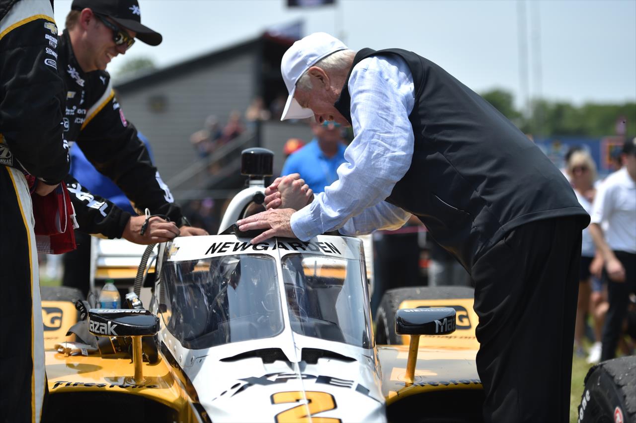 Roger Penske congratulates Josef Newgarden - Honda Indy 200 at Mid-Ohio -- Photo by: Chris Owens