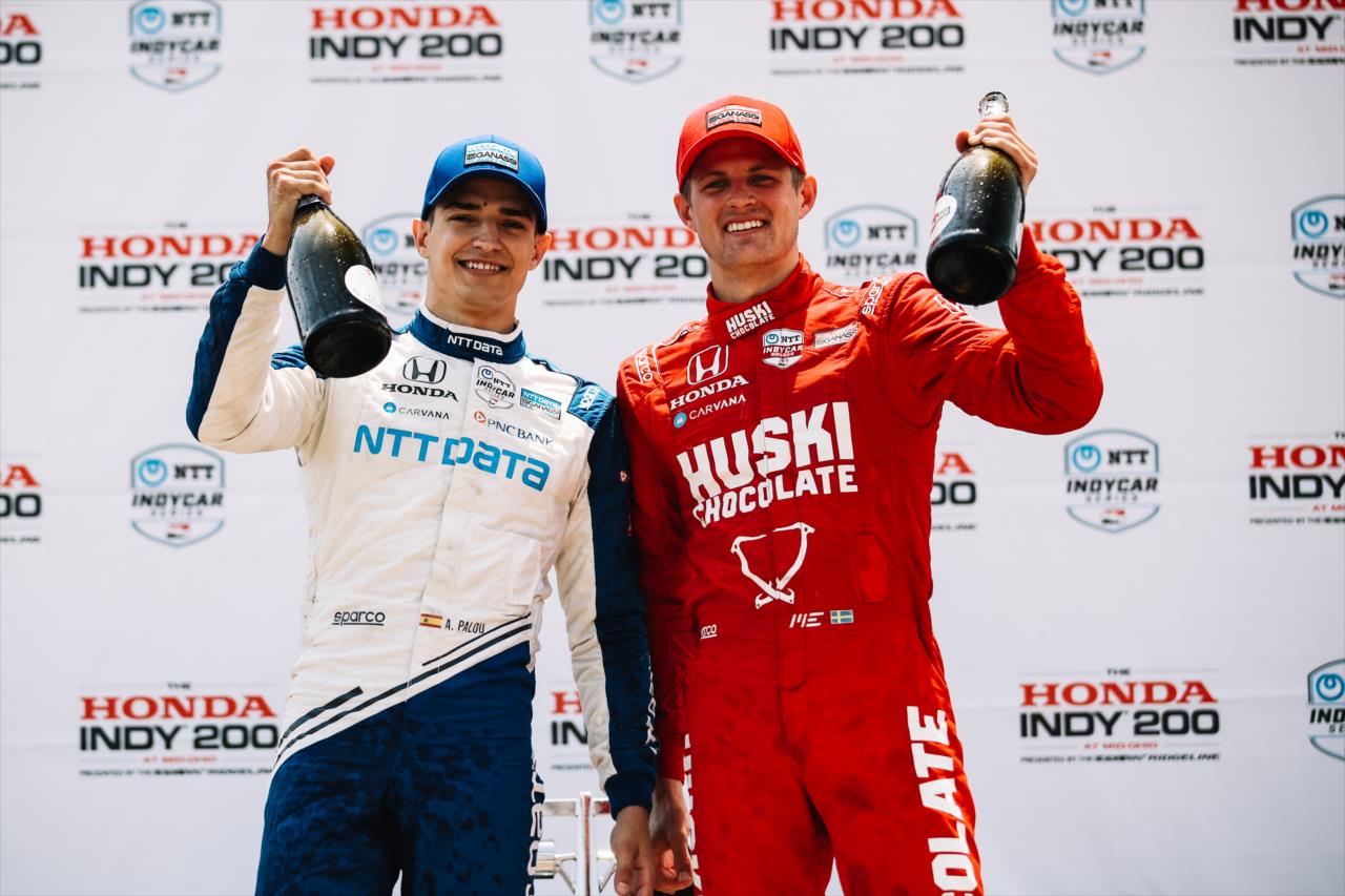 Alex Palou and Marcus Ericsson - Honda Indy 200 at Mid-Ohio -- Photo by: Joe Skibinski