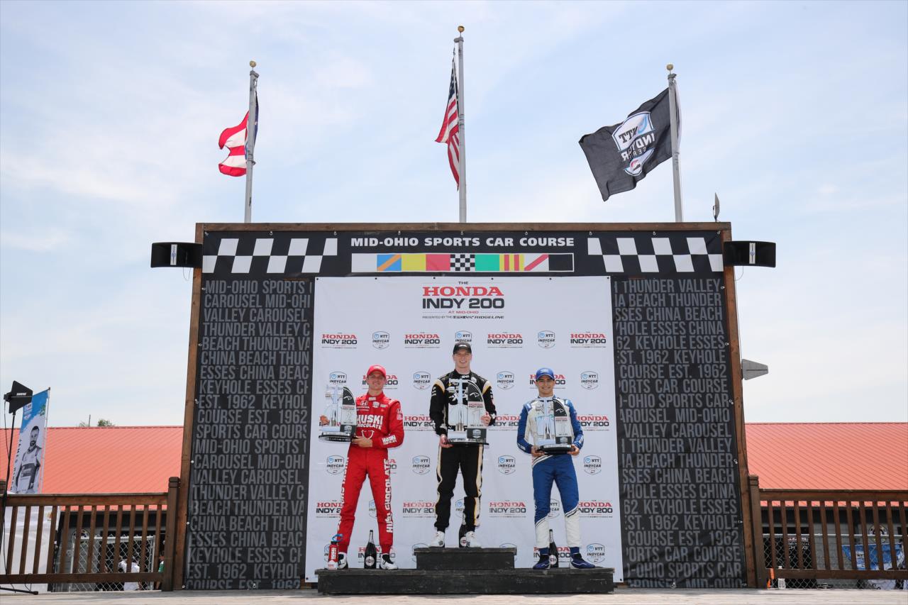 Marcus Ericsson, Josef Newgarden and Alex Palou - Honda Indy 200 at Mid-Ohio -- Photo by: Joe Skibinski