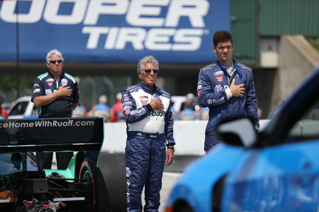 Mario Andretti and Jack Roslovic prior to riding the Ruoff Fastest Seat in Sports - Honda Indy 200 at Mid-Ohio -- Photo by: Matt Fraver