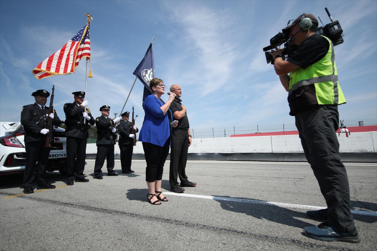 Patty Schwall sings the national anthem - Honda Indy 200 at Mid-Ohio -- Photo by: Matt Fraver
