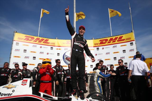 Will Power celebrates in Victory Circle after winning the ABC Supply Wisconsin 250 at the Milwaukee Mile -- Photo by: Chris Jones