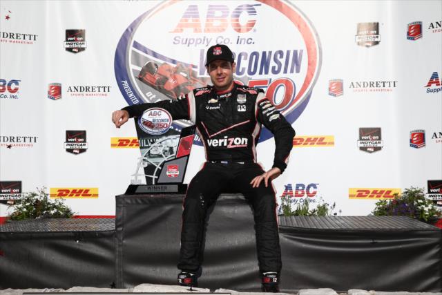 Will Power sits in Victory Circle after winning the ABC Supply Wisconsin 250 at the Milwaukee Mile -- Photo by: Chris Jones
