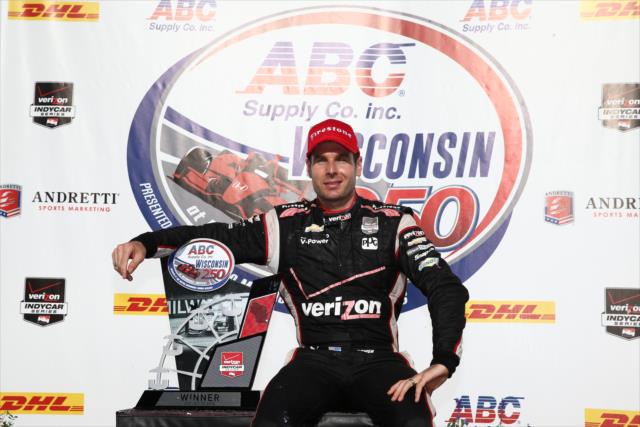 Will Power sits in Victory Circle after winning the ABC Supply Wisconsin 250 at the Milwaukee Mile -- Photo by: Chris Jones