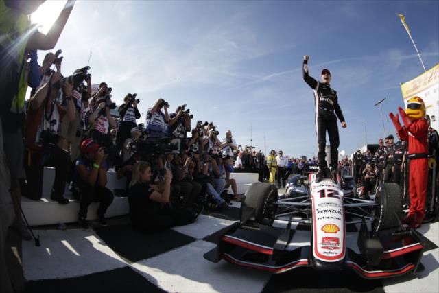 Will Power celebrates in Victory Lane after winning the ABC Supply Wisconsin 250 at the Milwaukee Mile -- Photo by: Shawn Gritzmacher
