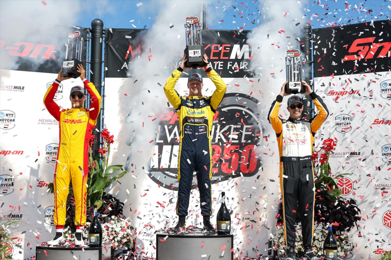 Alex Palou, Christian Rasmussen and Scott McLaughlin - Snap-On Milwaukee Mile 250 - By: Chris Owens -- Photo by: Chris Owens