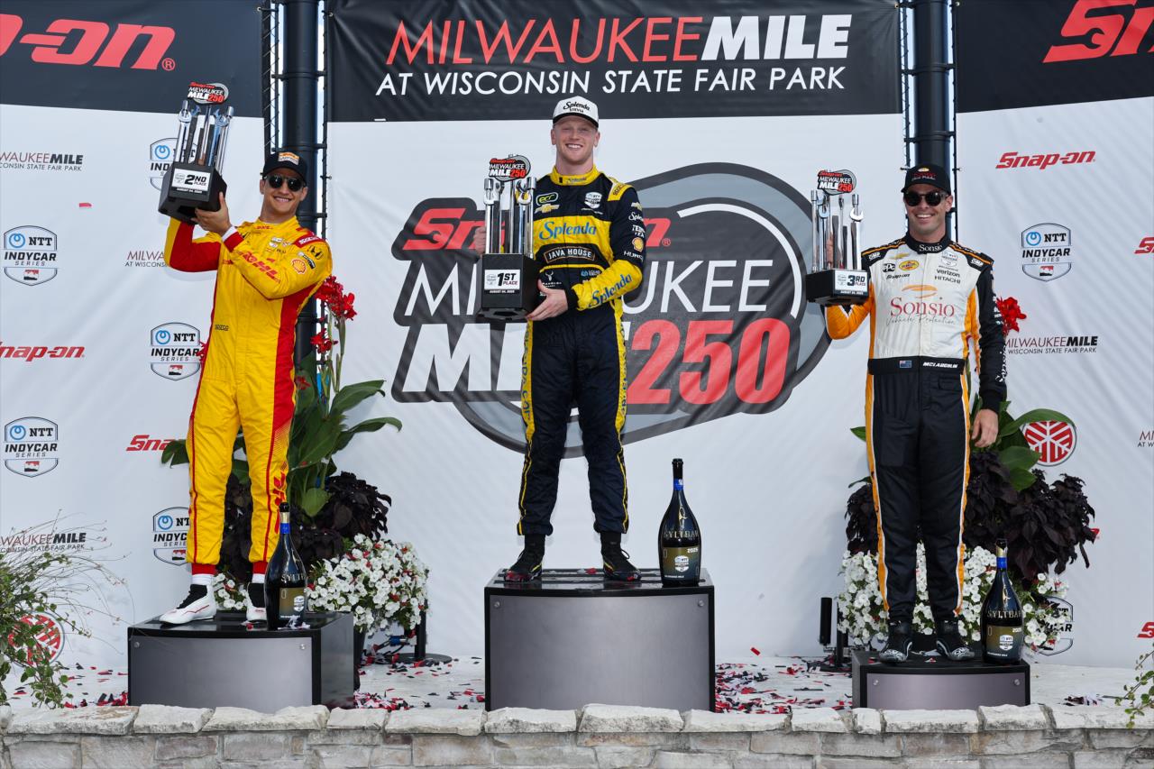 Alex Palou, Christian Rasmussen and Scott McLaughlin - Snap-On Milwaukee Mile 250 - By: Chris Owens -- Photo by: Chris Owens