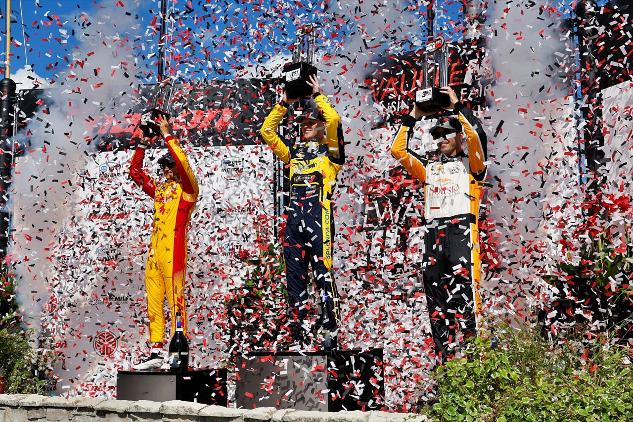Alex Palou, Christian Rasmussen and Scott McLaughlin - Snap-On Milwaukee Mile 250 - By: Paul Hurley  -- Photo by: Paul Hurley