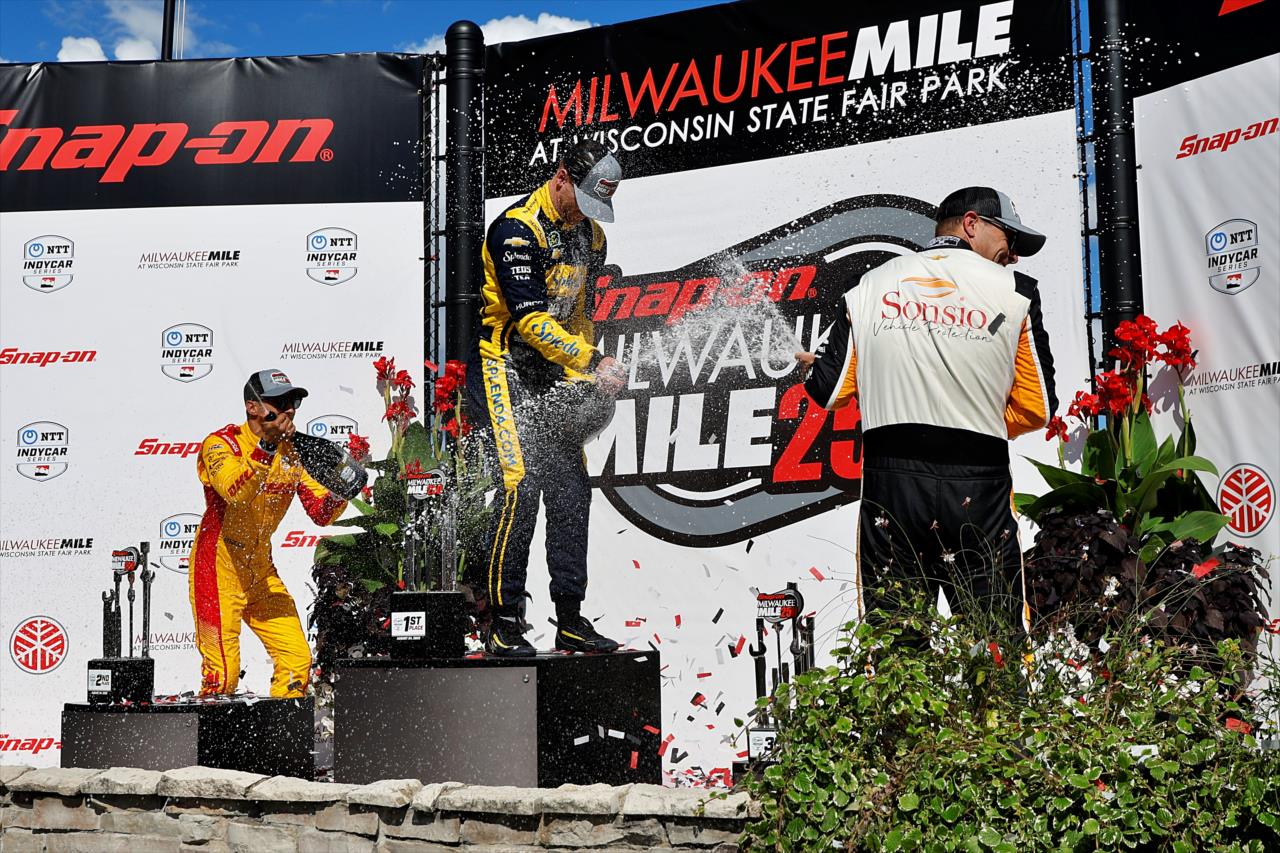 Alex Palou, Christian Rasmussen and Scott McLaughlin - Snap-On Milwaukee Mile 250 - By: Paul Hurley -- Photo by: Paul Hurley
