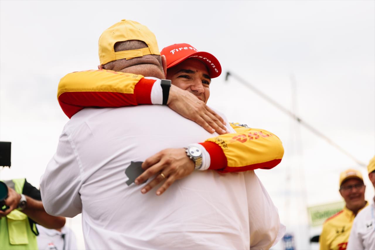 Alex Palou hugs Chip Ganassi - Snap-On Makers and Fixers 250 and Snap-on Milwaukee Mile 250 at the Milwaukee Mile - By: Joe Skibinski -- Photo by: Joe Skibinski