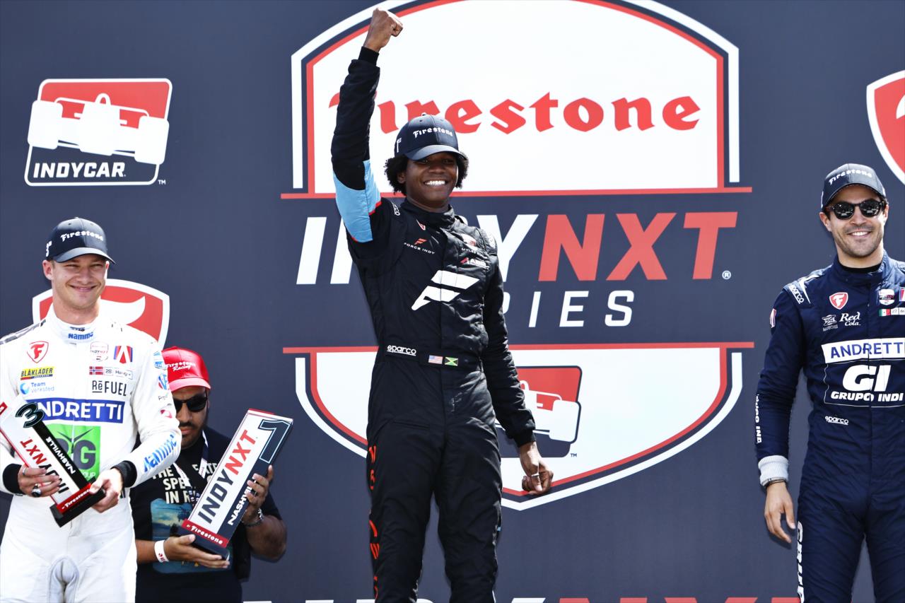 Dennis Hauger, Myles Rowe and Salvador de Alba - INDY NXT by Firestone Music City Grand Prix - By: Chris Jones -- Photo by: Chris Jones