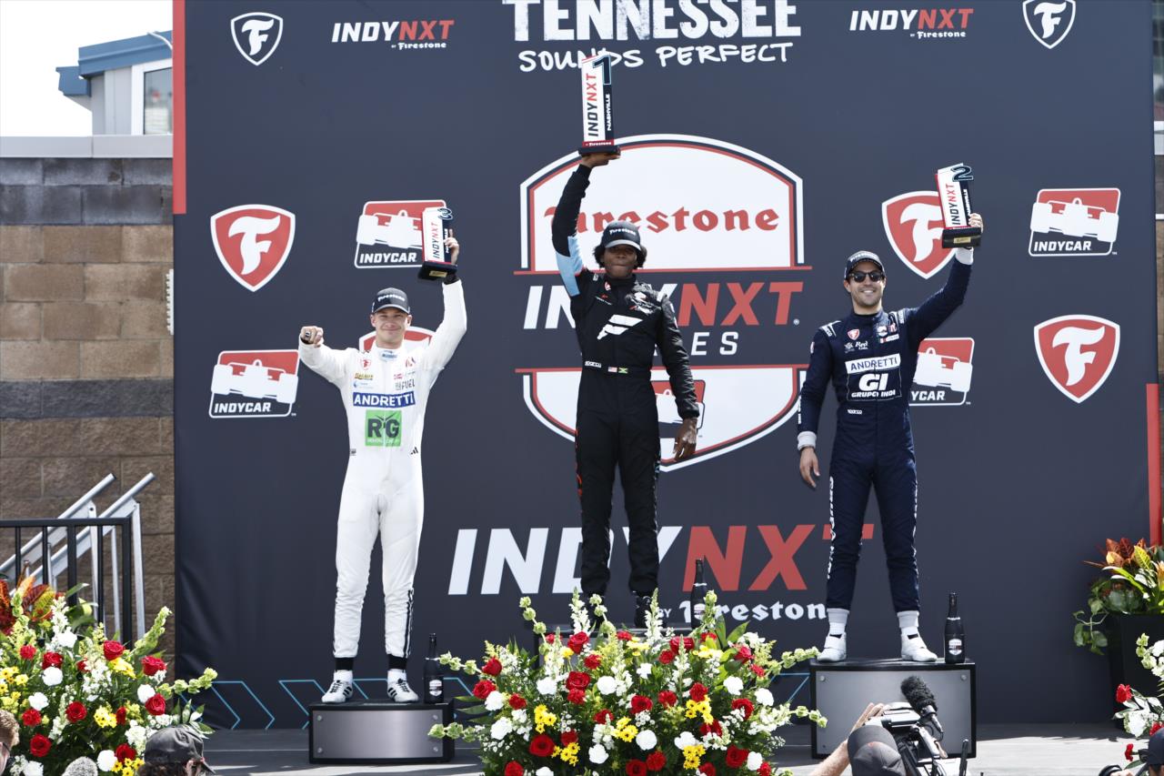 Dennis Hauger, Myles Rowe and Salvador de Alba - INDY NXT by Firestone Music City Grand Prix - By: Chris Jones -- Photo by: Chris Jones