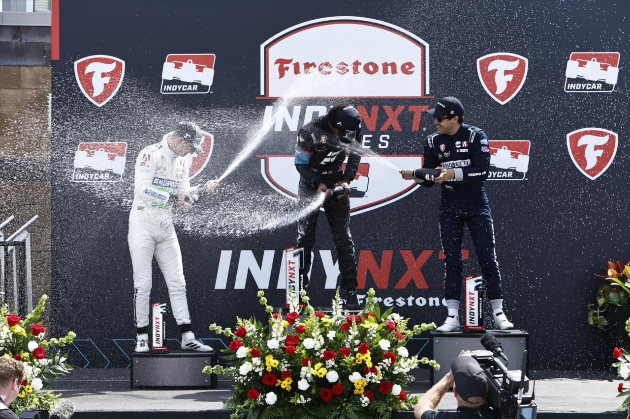 Dennis Hauger, Myles Rowe and Salvador de Alba - INDY NXT by Firestone Music City Grand Prix - By: Chris Jones -- Photo by: Chris Jones