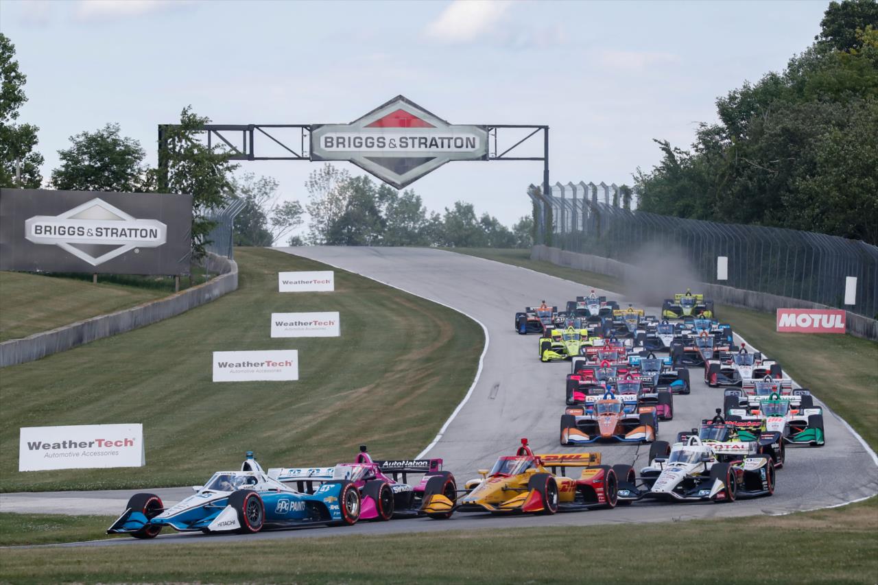 The field takes the green flag for the REV Group Grand Prix Race 1 at Road America Saturday, July 11, 2020 -- Photo by: Chris Owens