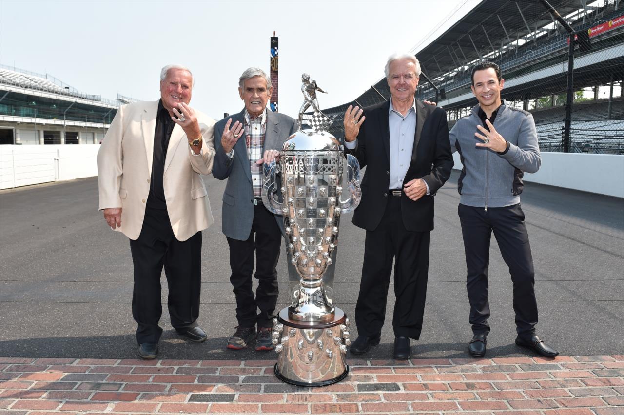 The four four-time Indianapolis 500 winners are pictured in 2021 at Indianapolis Motor Speedway.