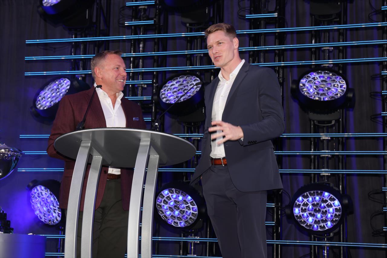Leigh Diffey and Josef Newgarden - 2023 NTT INDYCAR SERIES Championship Celebration - By: Chris Owens -- Photo by: Chris Owens