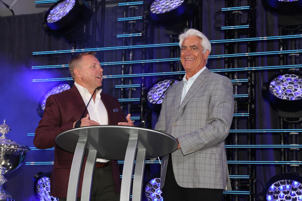 Leigh Diffey and Mark Miles - 2023 NTT INDYCAR SERIES Championship Celebration - By: Chris Owens -- Photo by: Chris Owens