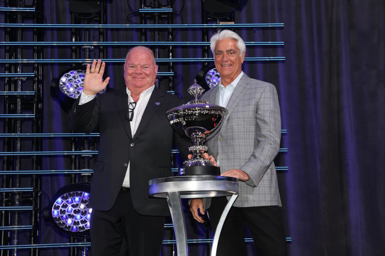 Chip Ganassi and Mark Miles - 2023 NTT INDYCAR SERIES Championship Celebration - By: Chris Owens -- Photo by: Chris Owens