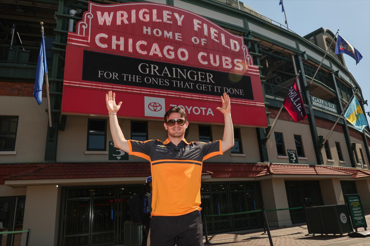 Pato O’Ward Throws First Pitch at Wrigley Field - Photo By: Chris Owens -- Photo by: Chris Owens
