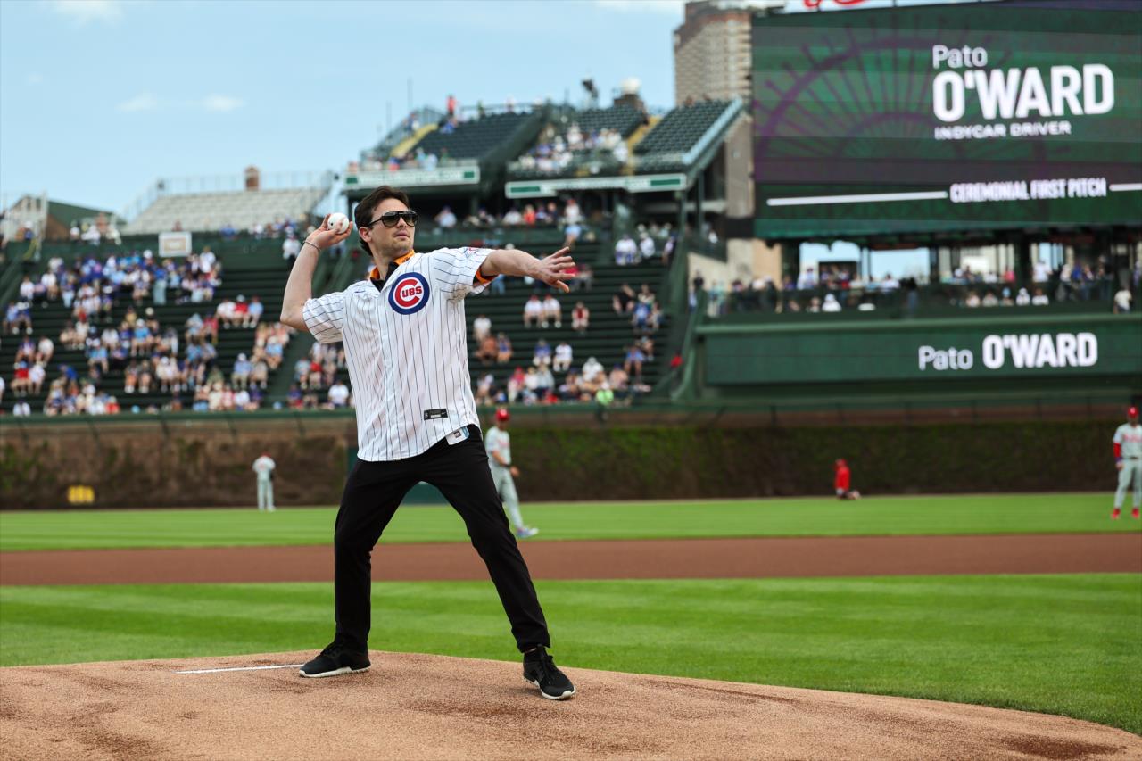 Pato O’Ward Throws First Pitch at Wrigley Field - Photo By: Chris Owens -- Photo by: Chris Owens