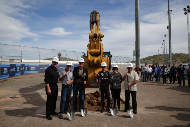 Helio Castroneves poses for a photo following the groundbreaking for the Phoenix International Raceway modernization project -- Photo by: Chris Jones