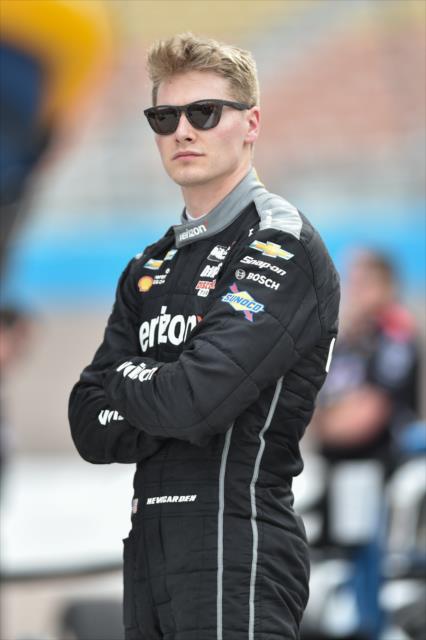 Josef Newgarden looks down pit lane prior to the evening session during the Phoenix Open Test at Phoenix International Raceway -- Photo by: Chris Owens