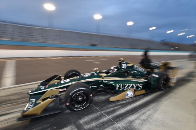 Ed Carpenter peels out of his pit stall during the Phoenix Open Test at Phoenix International Raceway -- Photo by: Chris Owens