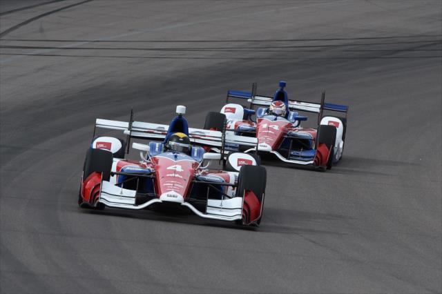 Teammates Conor Daly and Carlos Munoz go nose-to-tail during the Phoenix Open Test at Phoenix International Raceway -- Photo by: Chris Owens