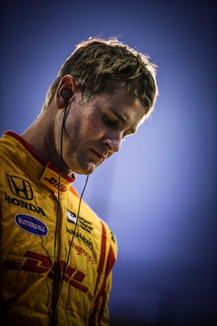 Ryan Hunter-Reay on pit lane prior to the evening test session during the Phoenix Open Test at Phoenix International Raceway -- Photo by: Shawn Gritzmacher