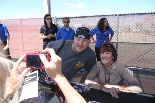 Lyn St. James poses for a photograph during an autograph session at Phoenix Raceway -- Photo by: Richard Dowdy