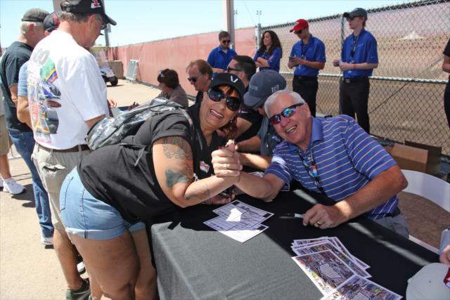 Tom Sneva poses for a photograph during the legends autograph session at Phoenix Raceway -- Photo by: Richard Dowdy