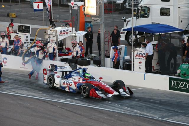 Conor Daly peels out of his pit stall following an early stop during the Desert Diamond West Valley Phoenix Grand Prix -- Photo by: Chris Jones