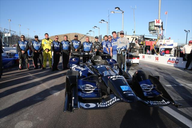 Graham Rahal and the Rahal Letterman Lanigan Racing team stand at attention during pre-race festivities for the Desert Diamond West Valley Phoenix Grand Prix -- Photo by: Chris Jones