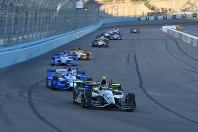 JR Hildebrand leads a train of cars into Turn 1 during the Desert Diamond West Valley Phoenix Grand Prix -- Photo by: Chris Owens