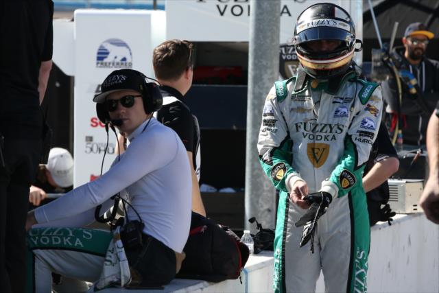 Spencer Pigot and Ed Carpenter along pit lane prior to the rookie oval test at ISM Raceway. -- Photo by: Chris Jones