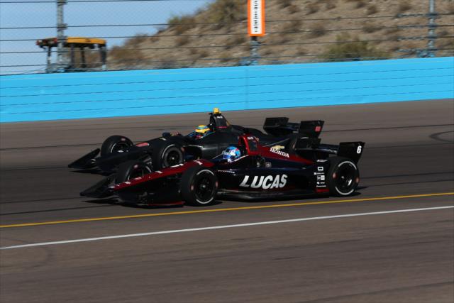 Robert Wickens and Gabby Chaves go wheel-to-wheel through Turn 4 during the afternoon open test session at ISM Raceway -- Photo by: Chris Jones