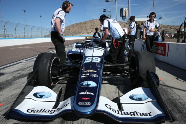 Max Chilton sits in his No. 59 Gallagher Chevrolet on pit lane during the afternoon open test session at ISM Raceway -- Photo by: Chris Jones