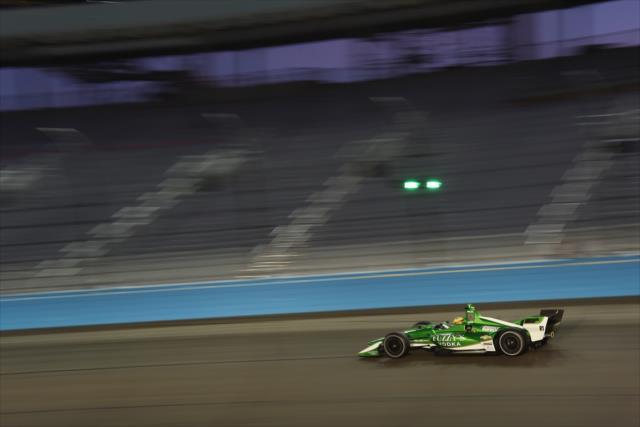 Spencer Pigot streaks through Turn 2 during the evening open test session at ISM Raceway -- Photo by: John Cote