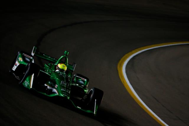 Spencer Pigot sails through Turn 1 during the evening open test session at ISM Raceway -- Photo by: Joe Skibinski