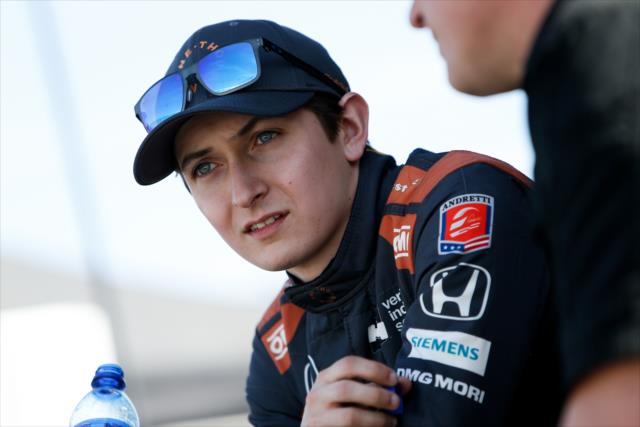 Zach Veach chats along pit lane during the afternoon open test session at ISM Raceway -- Photo by: Joe Skibinski