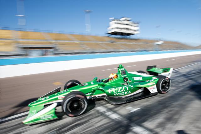 Spencer Pigot peels out of his pit stall during the afternoon open test session at ISM Raceway -- Photo by: Joe Skibinski