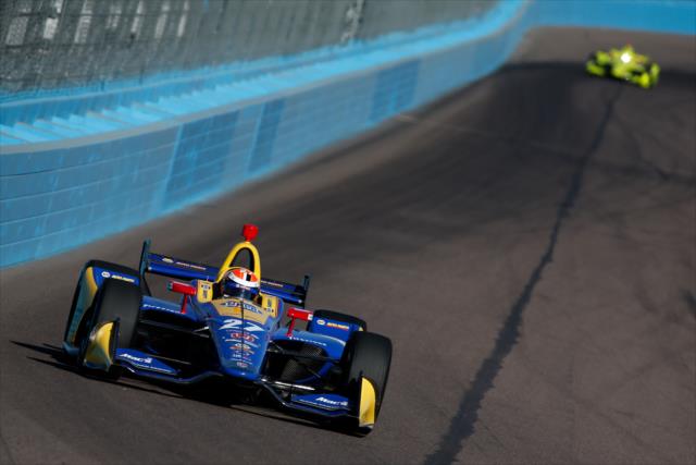 Alexander Rossi sets up for Turn 1 during the afternoon open test session at ISM Raceway -- Photo by: Joe Skibinski