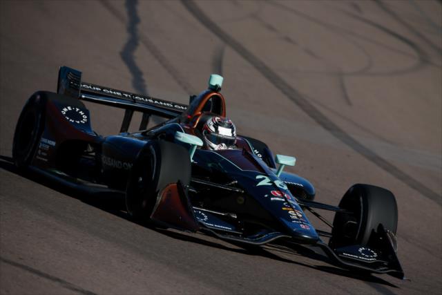 Zach Veach dives into Turn 1 during the afternoon open test session at ISM Raceway -- Photo by: Joe Skibinski
