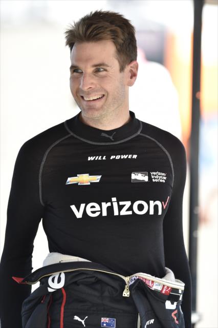 Will Power chats with his engineers along pit lane prior to the start of the afternoon open test session at ISM Raceway -- Photo by: Chris Owens