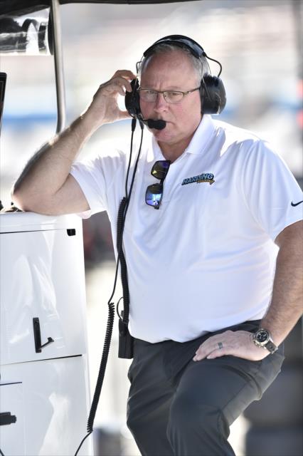 Harding Racing president Brian Barnhart in the pit stand during the afternoon open test session at ISM Raceway -- Photo by: Chris Owens