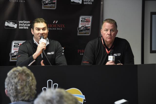 Kyle Novak and Jay Frye during a press conference at ISM Raceway -- Photo by: Chris Owens